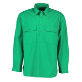 Functional chest pocket on men's half-button shirt, perfect for storing small essentials.