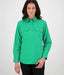 Women's green half-button long-sleeve casual shirt by Outback Clothing Co – relaxed fit with roll-up sleeves for versatile styling