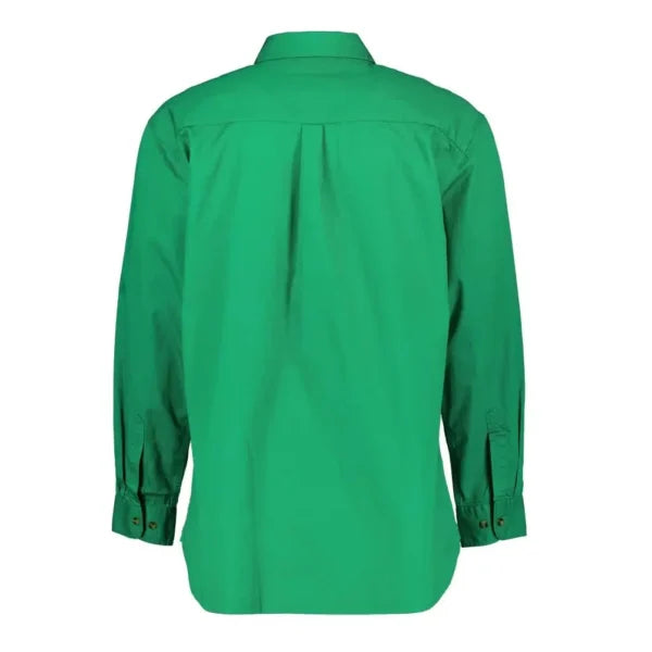 Back Detail of Men's Green Full Button Long-Sleeve Shirt - Durable Outdoor-Ready Design