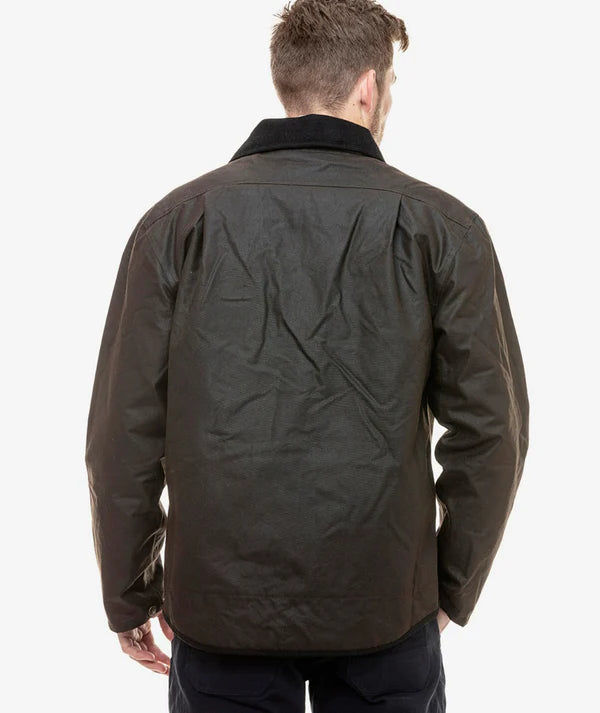 Durable Oilskin Jacket with Adjustable Storm Hood - Back View