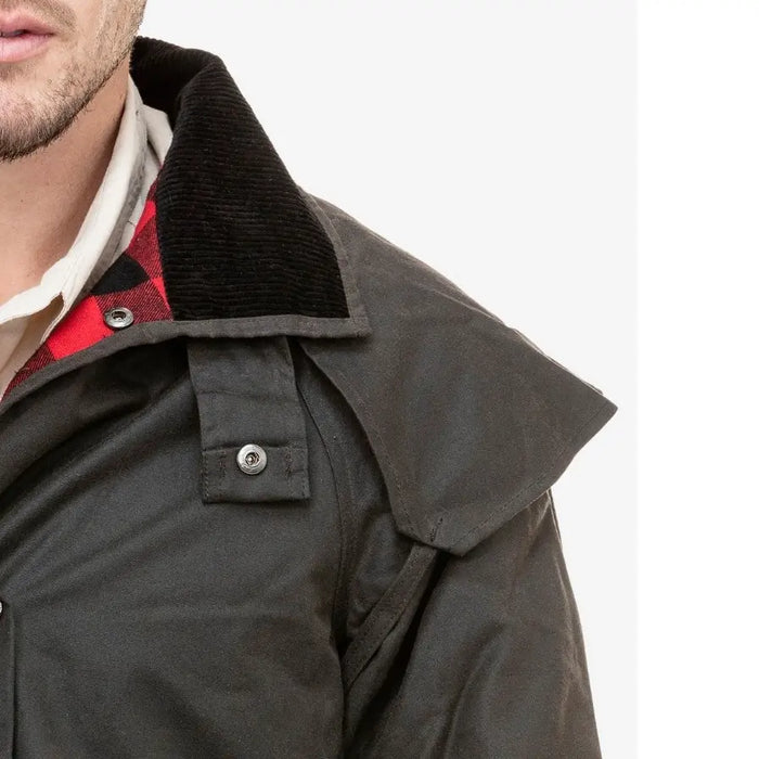 Close-up showing collar and heavy-duty zipper of Swanndri Baxter Jacket