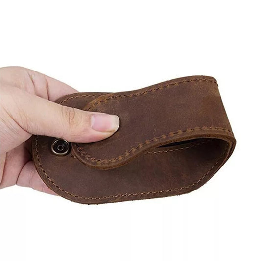 Brown leather medication pouch with secure flap