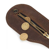 Close-up of belt loop on leather coin purse wallet