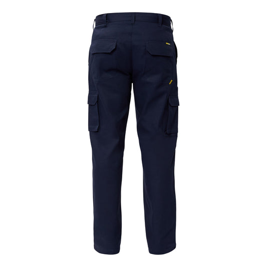 Close-up of durable cotton drill fabric on Workcraft cargo trousers