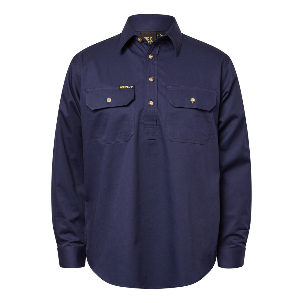 Workcraft Mens Half-Placket Cotton Work Shirt – Navy front
