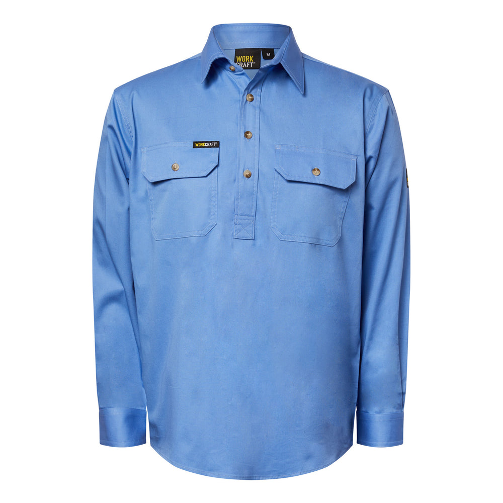 Workcraft Mens Half-Placket Cotton Work Shirt – REGATTA front