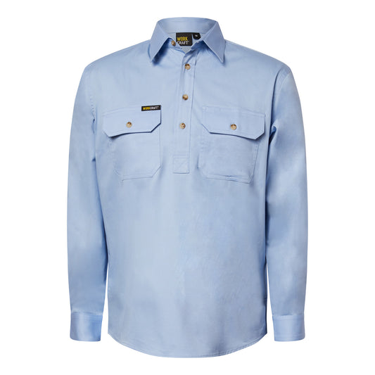 Workcraft Mens Half-Placket Cotton Work Shirt – SKYWAY front