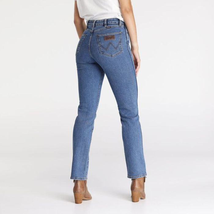 Back details of Wrangler Women's Straight Jean with reinforced stitching and iconic branded back pockets.