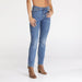 Wrangler Women's Straight Jean W-091042-AH0 in classic blue denim, showcasing straight-leg fit and front button closure.