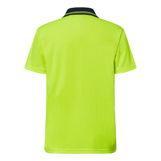 Work Craft Hi-Vis Lightweight Short-Sleeve Micromesh Polo With Pocket-WSP208 Back View in Yellow/Navy