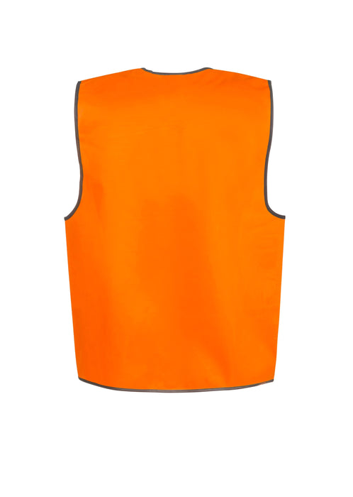 Back view of the Work Craft UNISEX HI VIS SAFETY VEST (WV7000) showing contrast binding and streamlined design in bold orange for maximum visibility