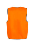 Back view of the Work Craft UNISEX HI VIS SAFETY VEST (WV7000) showing contrast binding and streamlined design in bold orange for maximum visibility