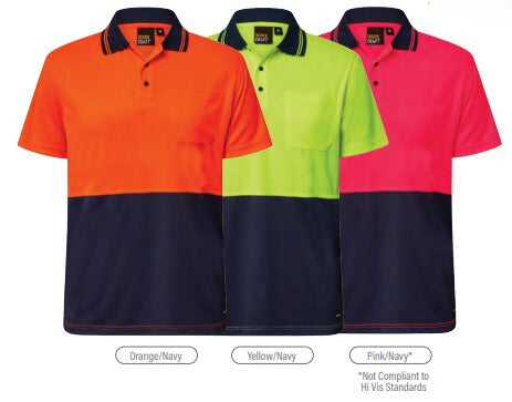 Work Craft Hi-Vis Tone Polo Shirt in Bright Yellow with Reflective Safety Stripes – Outback Clothing Co