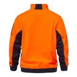 Back view of Workcraft Hi Vis Pullover in Orange and Navy showing solid hi vis back and contrast sleeves