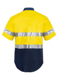 Back view of Workcraft Hi Vis Short Sleeve Cotton Drill Reflective Shirt WS4001 in yellow/navy