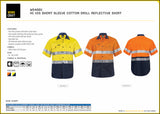 Image of Workcraft Hi Vis Short Sleeve Cotton Drill Reflective Shirt WS4001 specification and size chart