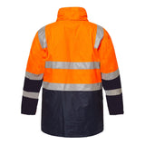 Back of 6-in-1 jacket in orange and navy with AS/NZS compliant bio-motion reflective tape