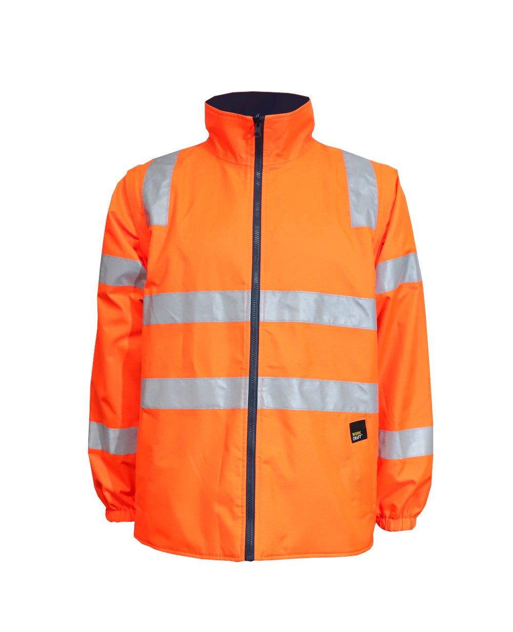 Hi vis orange/navy inner reversible jacket with sleeves attached – front view
