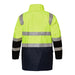 Back of reversible 6-in-1 workwear jacket in yellow and navy with bio-motion tape