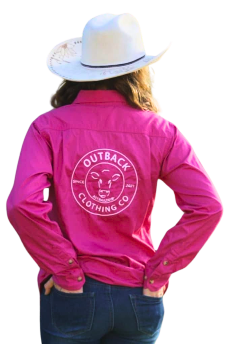 back view OCC pink embroidered shirt relaxed fit women's