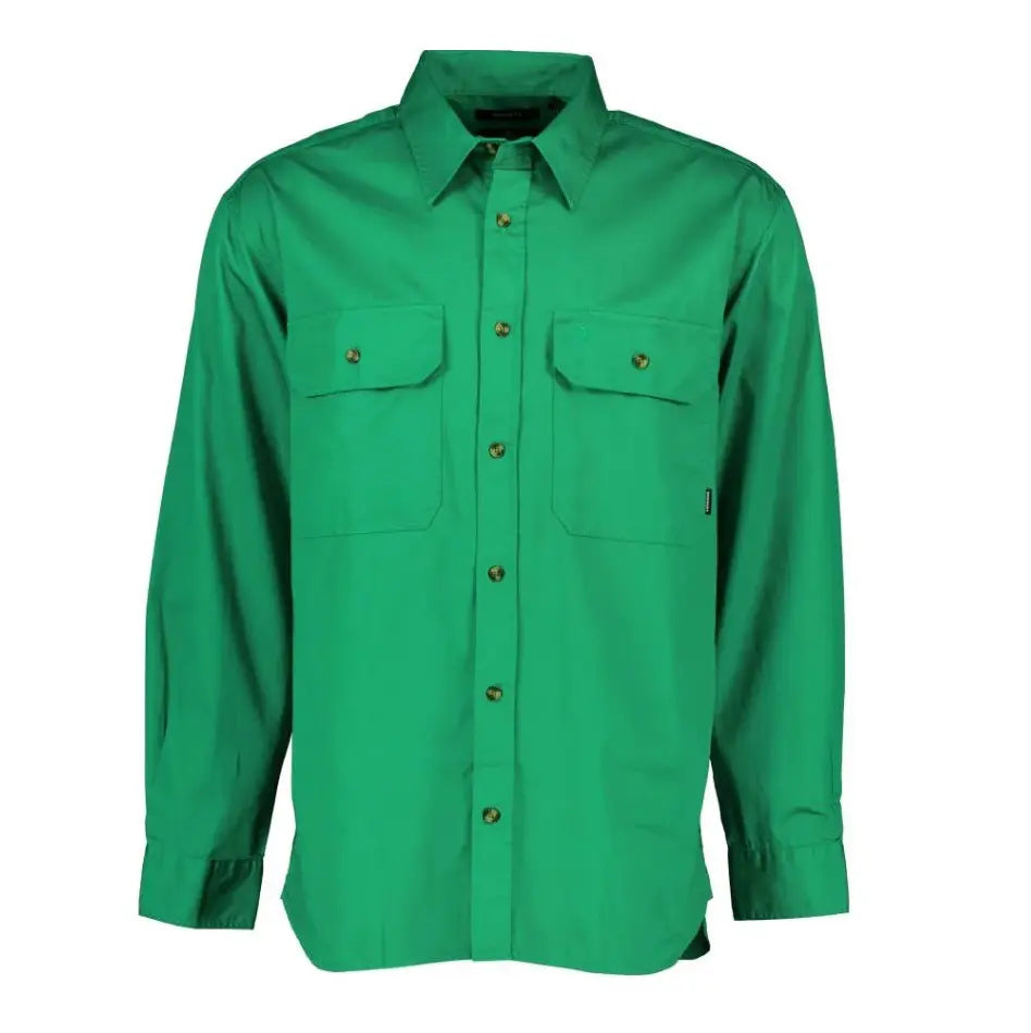Functional Chest Pocket on Men's Green Long-Sleeve Work Shirt - Practical Aussie Design