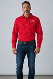 The Fitzroy Men’s Long Sleeve Cotton Half-Button Work Shirt – Red
