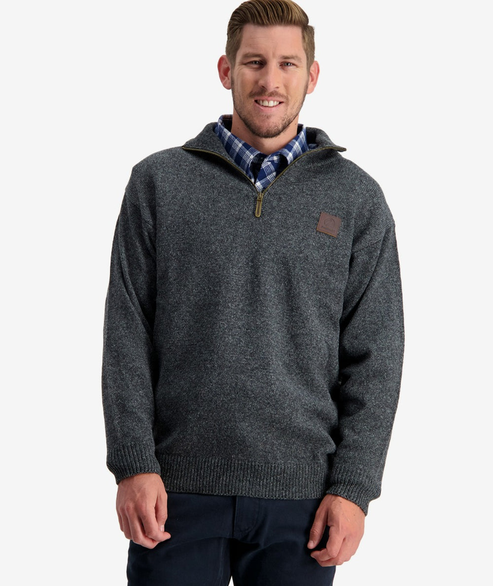 Mariner Jumper Charcoal Marle – Relaxed Crew Neck Knit Sweater with Heathered Texture, Ribbed Hem and Cuffs