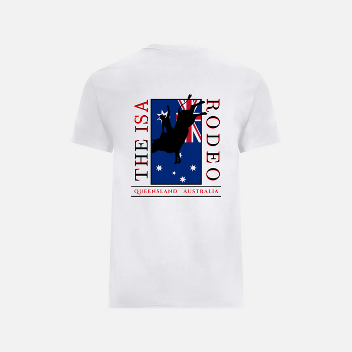 Back view of the Mount Isa Rodeo 2025 shirt by Outback Clothing Co, featuring exclusive OCC artwork designed for rodeo fans.