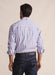 Rear view of S. Kidman Dexter Long Sleeve Shirt in mid blue showing pleated back yoke and longer back tail for added comfort and fit.