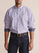 Front view of S. Kidman Dexter Long Sleeve Shirt in mid blue candy stripe with button-up front and chest pockets