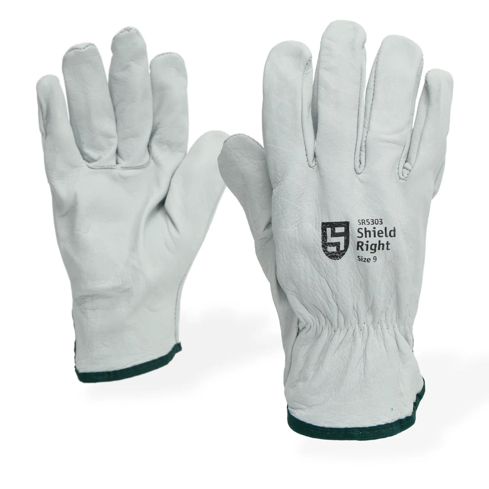 Shield Right cowhide riggers gloves grey full pair front and back view