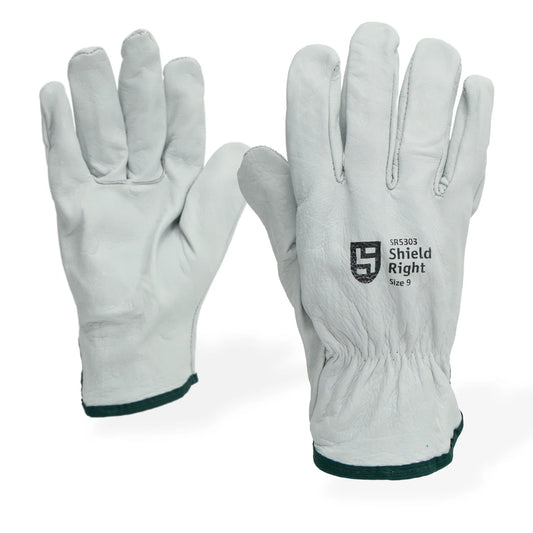 Shield Right cowhide riggers gloves grey full pair front and back view