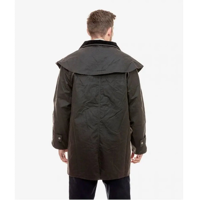 Rear view of Swanndri Baxter Oilskin Jacket showing full-length back