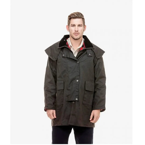 Man wearing Swanndri Baxter Oilskin Jacket standing front-on