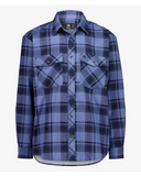 Swanndri Egmont Desert Blue brushed cotton flannel shirt with dusty blue and navy check pattern