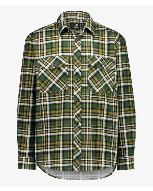 Swanndri Egmont Olivegrove brushed cotton flannel shirt front