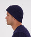 Swanndri Newton Beanie blue – left side angle highlighting ribbed pattern and fit.