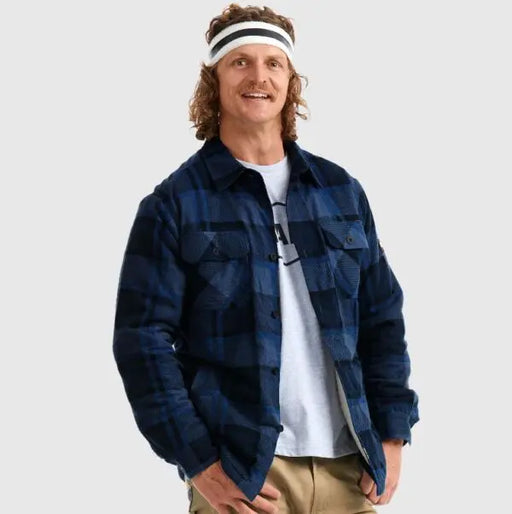 Front view of Tradie Terrain Sherpa Jacket MJ5758SI in blue check pattern