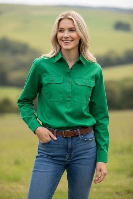 Swanndri Women’s Half Button L/S Shirt (SS192133W) Green