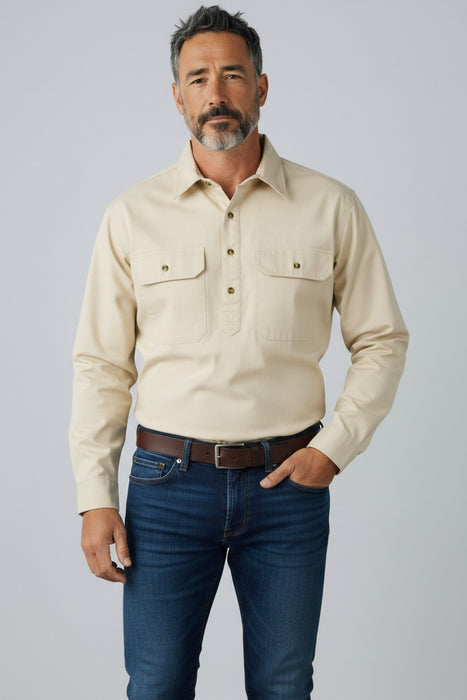 Swanndri Bendigo Men’s Half Button L/S Shirt (SS18217M) Bone