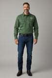 The Gibson – Half Button Long Sleeve Work Shirt - Gum Leaf Green