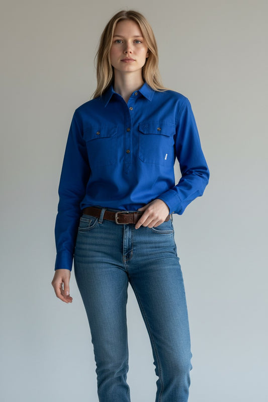 Swanndri Women’s Half Button L/S Shirt (SS192133W) Electric Blue