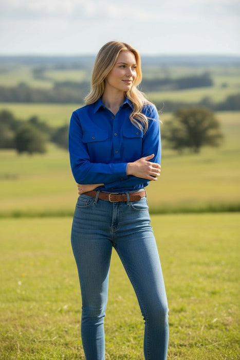 Swanndri Women’s Half Button L/S Shirt (SS192133W) Electric Blue