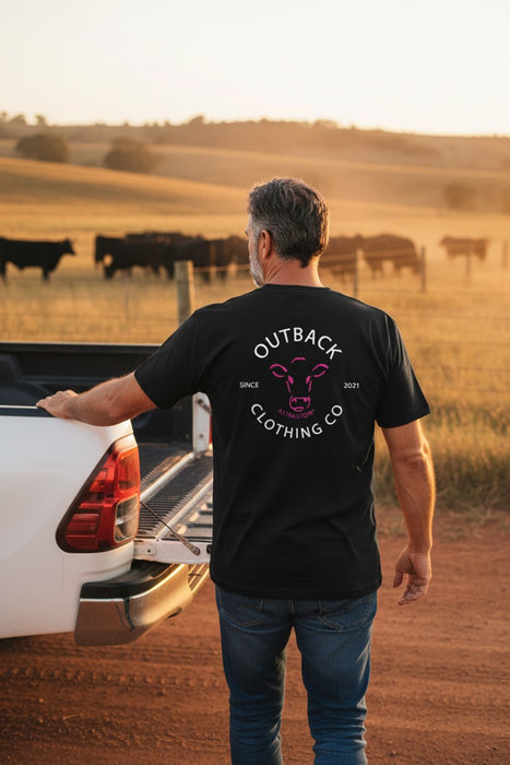 Outback Classic Tee – Black Neon Pink Cow (Men’s)
