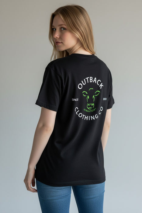Outback Classic Tee – Black Neon Green Cow (Women’s)