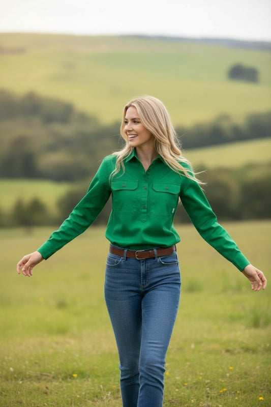 Swanndri Women’s Half Button L/S Shirt (SS192133W) Green