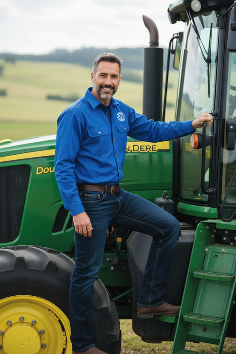 The Fitzroy Men’s Long Sleeve Cotton Half-Button Work Shirt – Blue