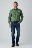 The Gibson – Half Button Long Sleeve Work Shirt - Gum Leaf Green