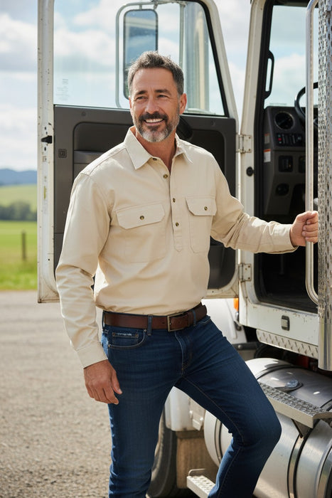 Swanndri Bendigo Men’s Half Button L/S Shirt (SS18217M) Bone