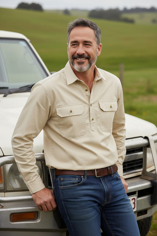 Swanndri Bendigo Men’s Half Button L/S Shirt (SS18217M) Bone